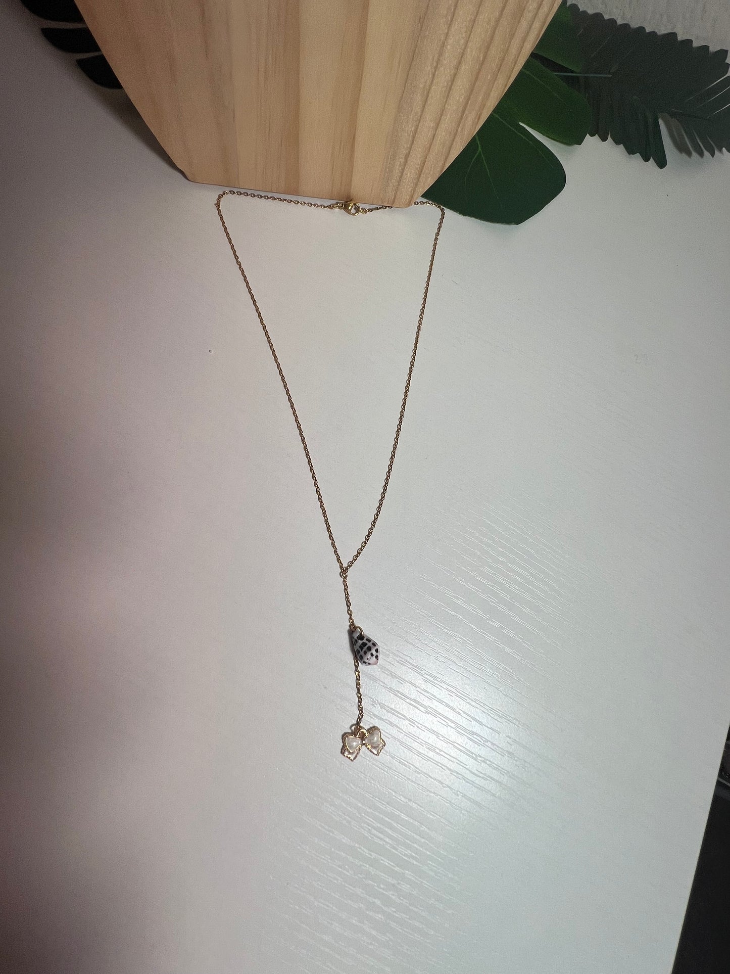 Hebrew Cone and Bow Charm Dangle Necklace
