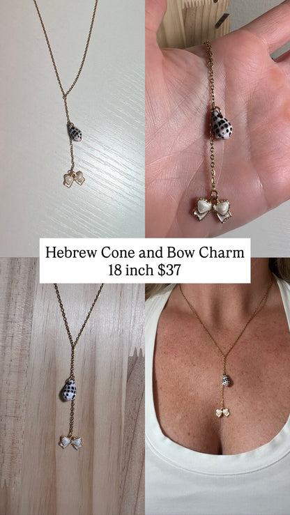 Hebrew Cone and Bow Charm Dangle Necklace