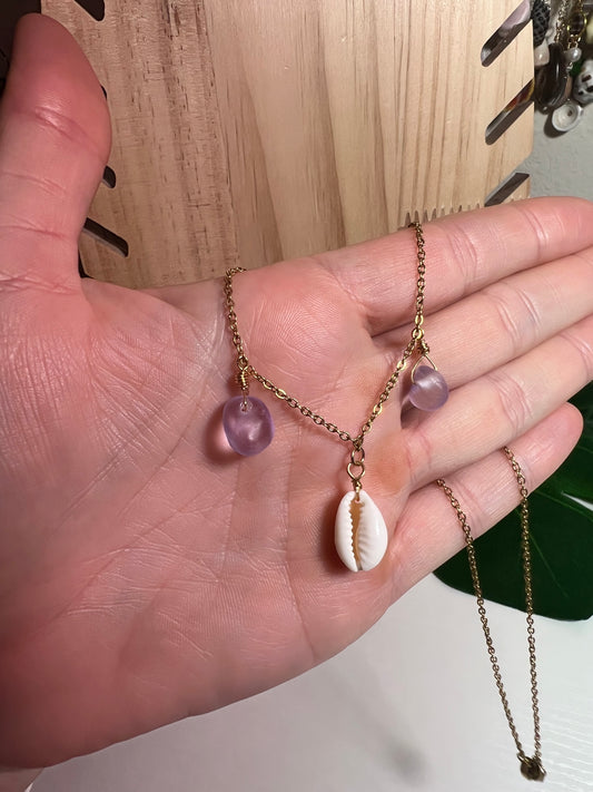 Cowry and Purple Glass Necklace