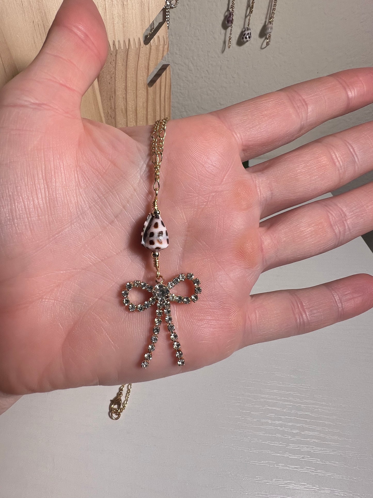 Hebrew Cone and Sparkly Bow Charm Necklace