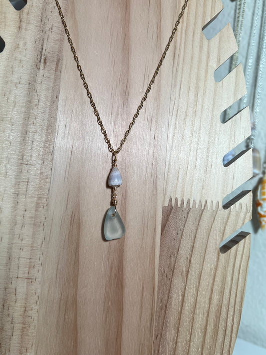 Abbreviated Cone and Sea Glass Necklace