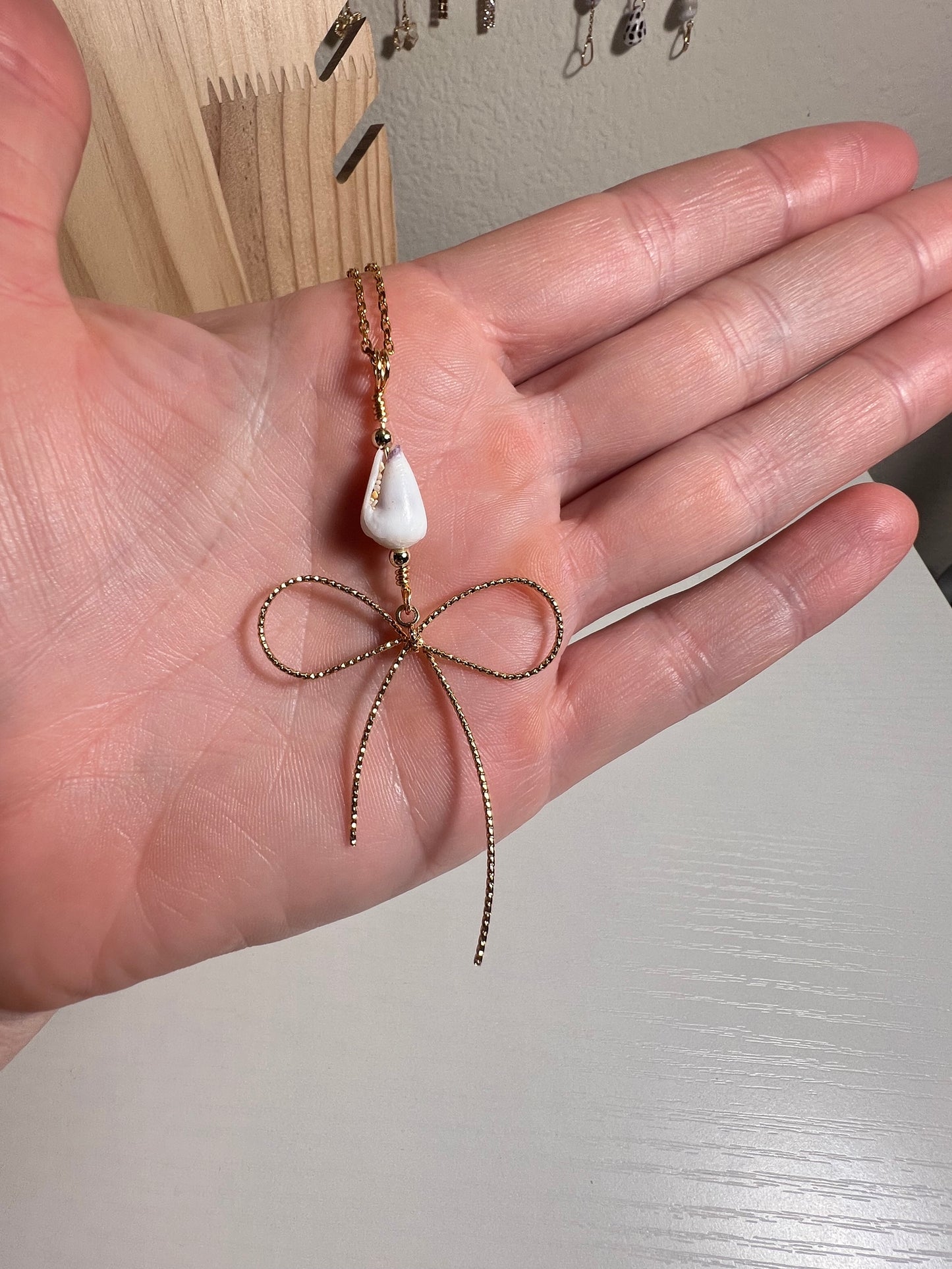 Hawaiian Cone Shell and Bow Charm Necklace
