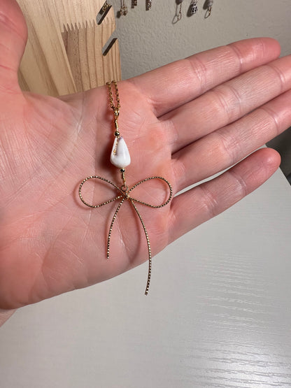 Hawaiian Cone Shell and Bow Charm Necklace