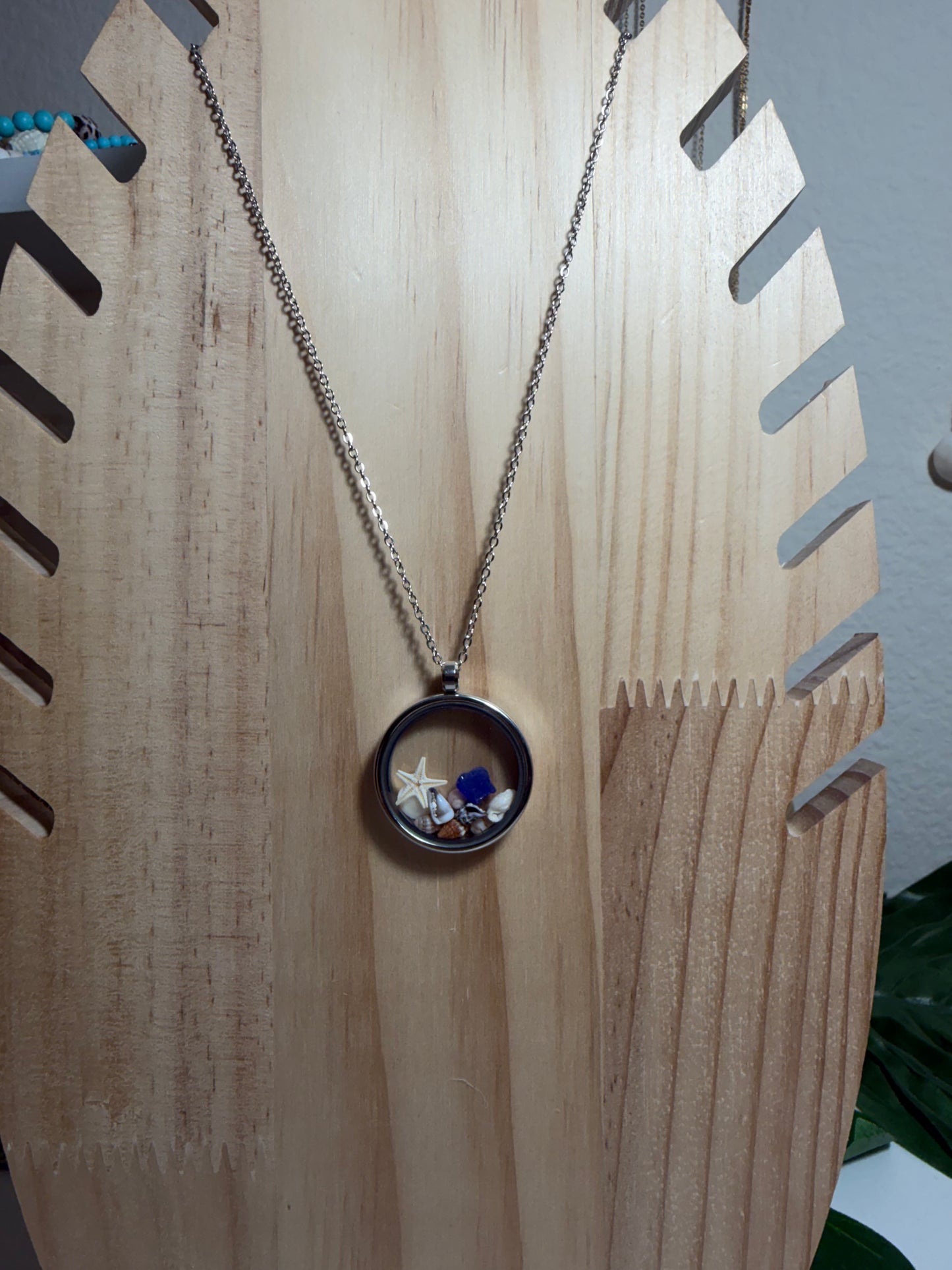 Mini Shell & Sea Glass Locket Necklace