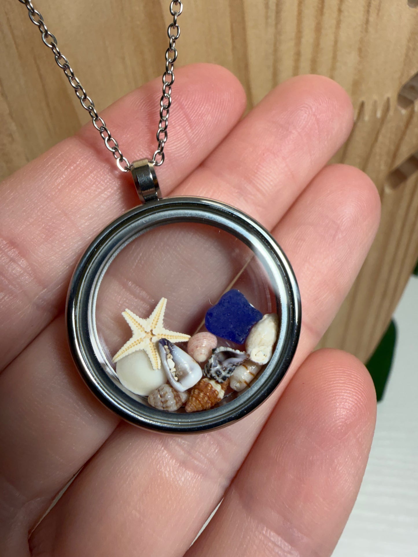 Mini Shell & Sea Glass Locket Necklace