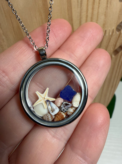 Mini Shell & Sea Glass Locket Necklace