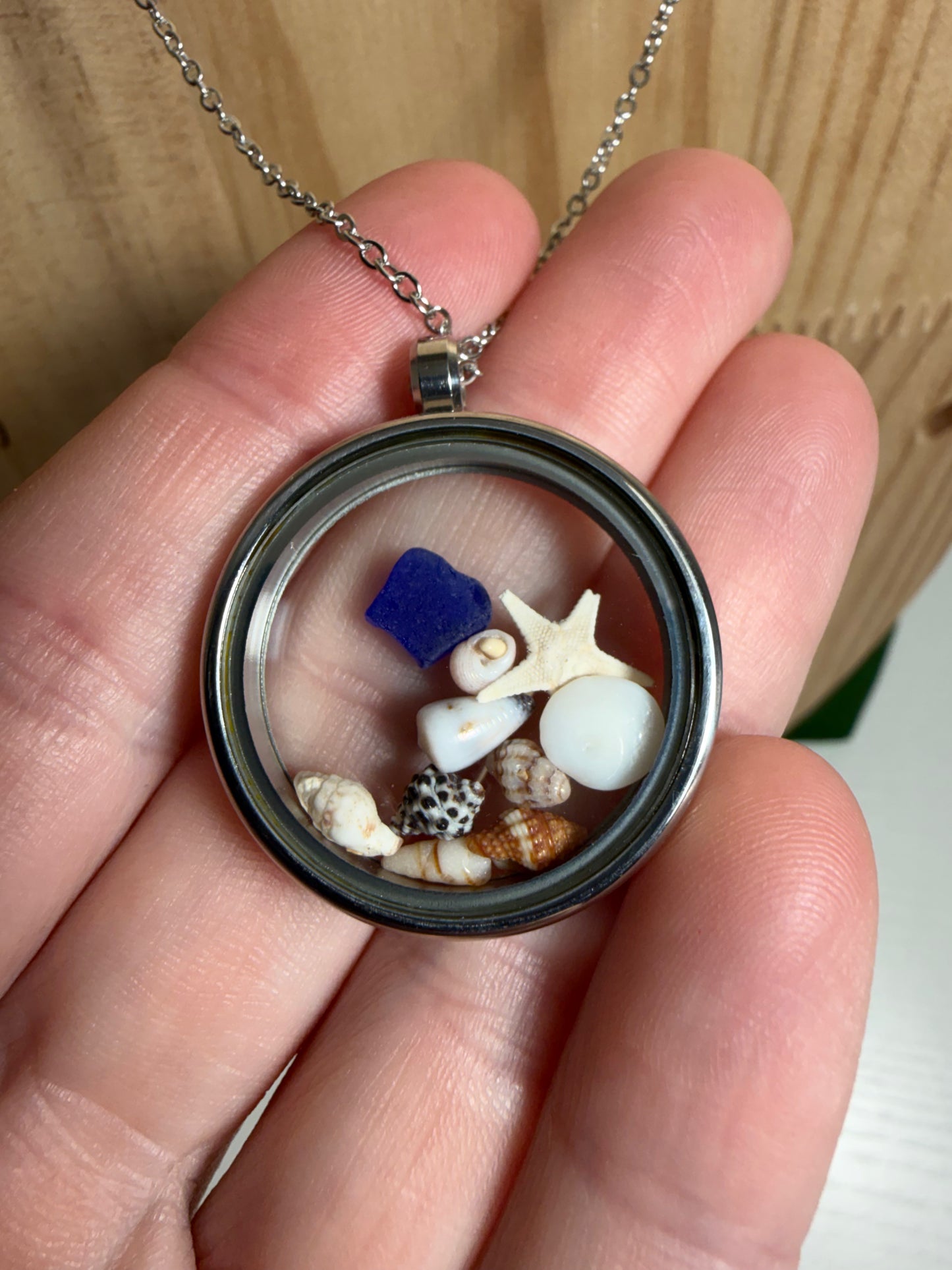 Mini Shell & Sea Glass Locket Necklace