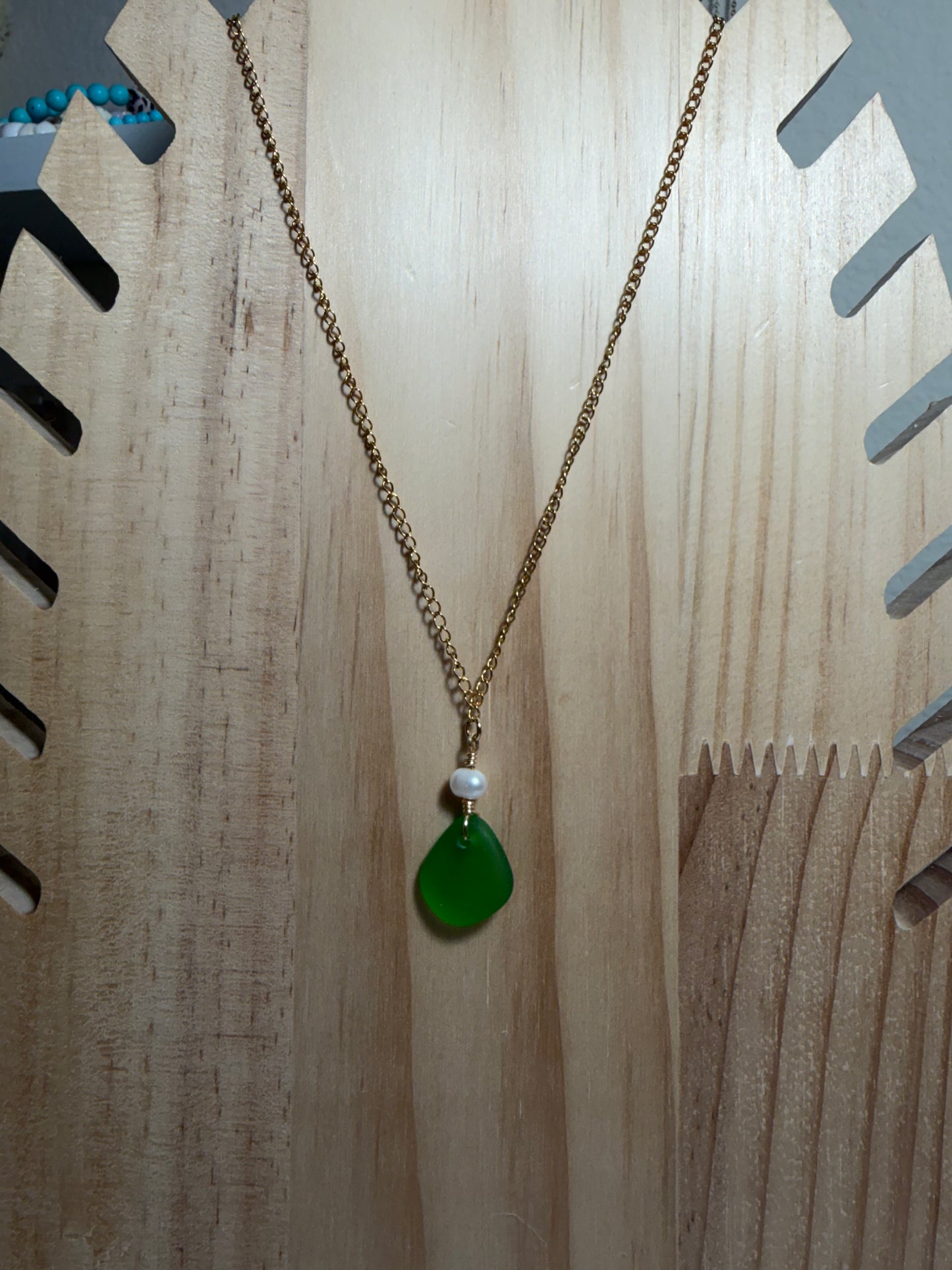 Pearl & Sea Glass Gold Necklace