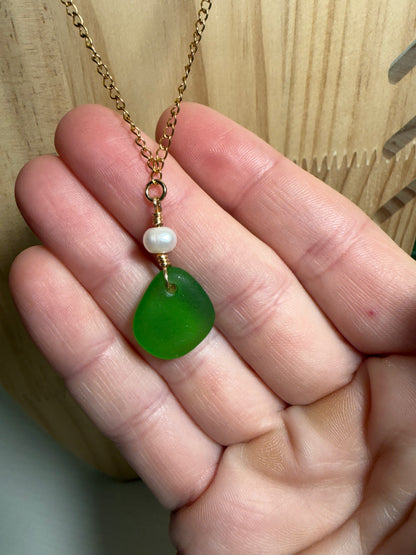 Pearl & Sea Glass Gold Necklace