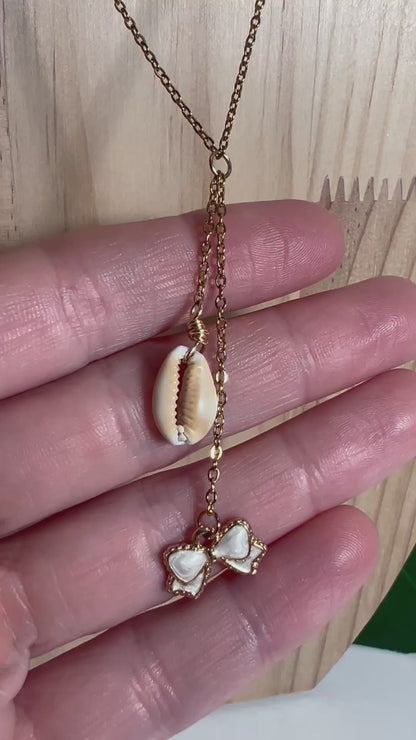 Honey Cowry Lips and Bow Charm Necklace