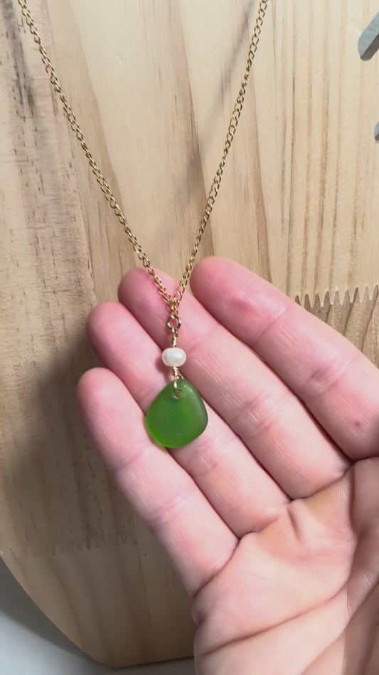 Pearl & Sea Glass Gold Necklace