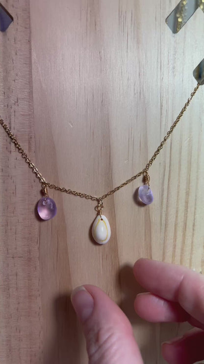 Cowry and Purple Glass Necklace