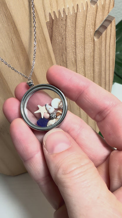 Mini Shell & Sea Glass Locket Necklace
