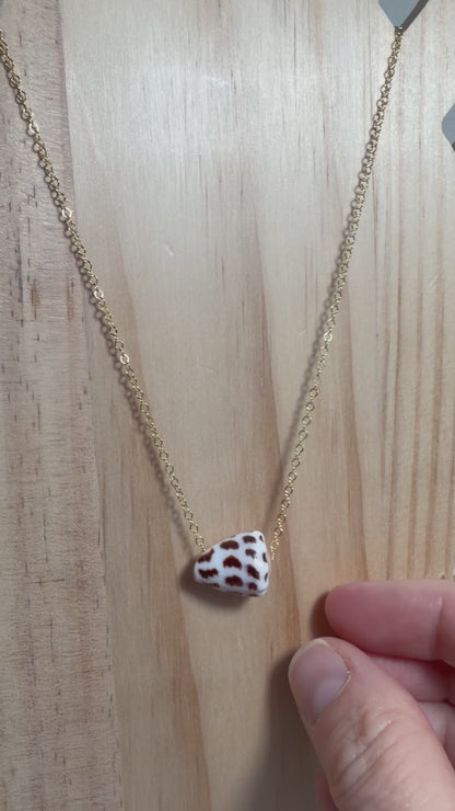 Brown Hebrew Floating Shell Necklace – Gold Filled | 17"