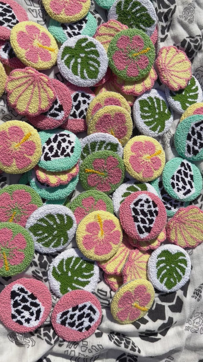 Cozy Car Coasters | Tropical & Seashell Cup Holder Coasters