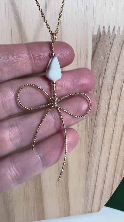 Hawaiian Cone Shell and Bow Charm Necklace