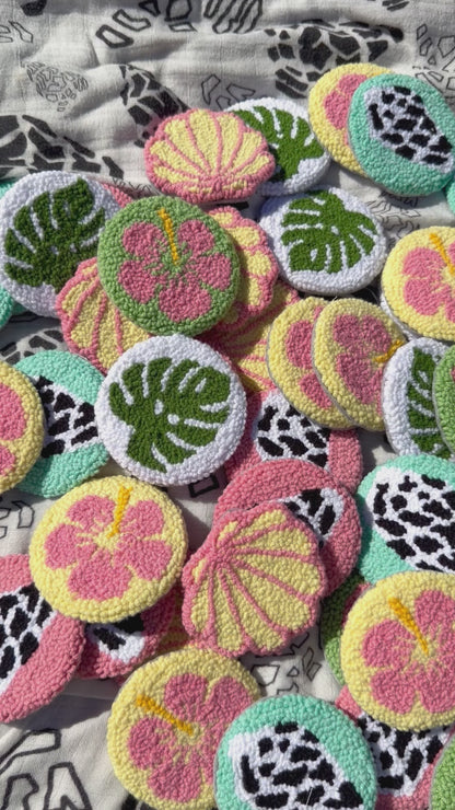 Cozy Car Coasters | Tropical & Seashell Cup Holder Coasters