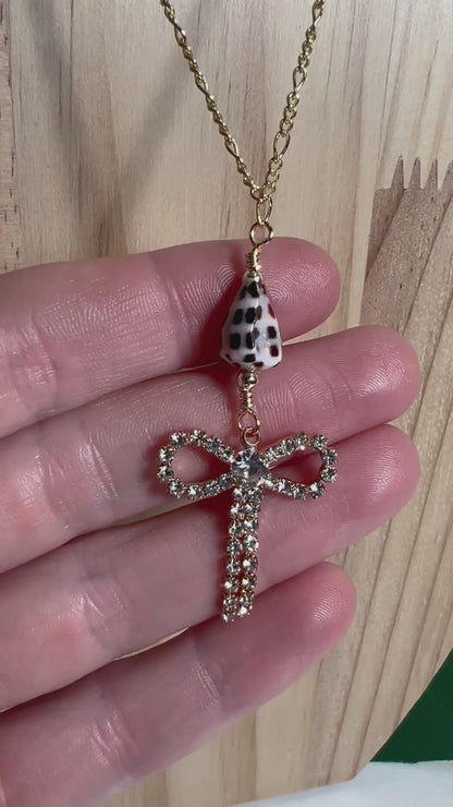 Hebrew Cone and Sparkly Bow Charm Necklace