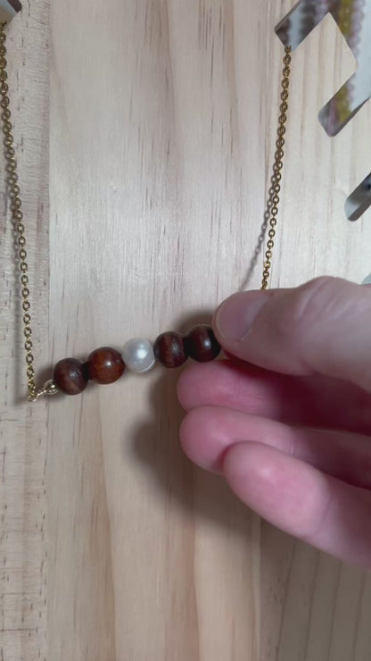 Wood and Pearl Necklace