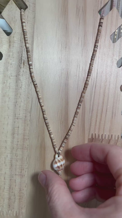 Nutmeg Shell and Puka Shell Beaded Adjustable Necklace