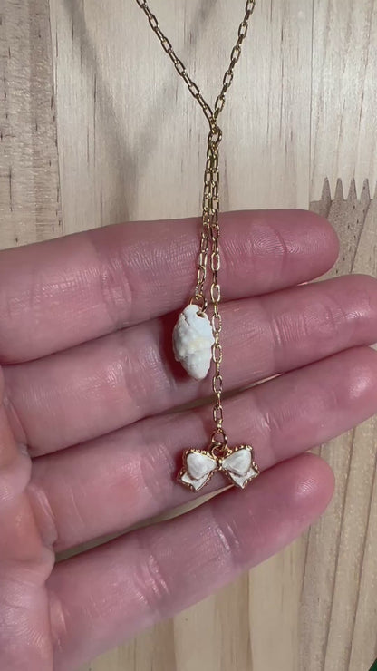Lattice Miter and Bow Charm Dangle Necklace