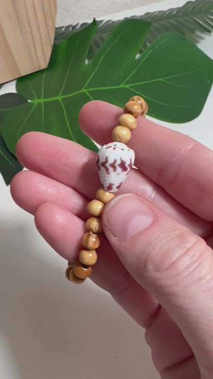 Marriage Cone and Wood Bead Stretch Bracelet
