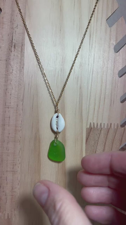 Cowry and Green Seaglass Necklace