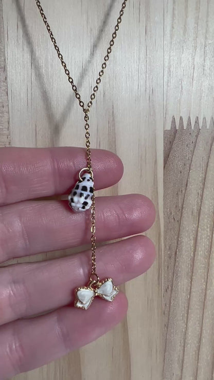 Hebrew Cone and Bow Charm Dangle Necklace